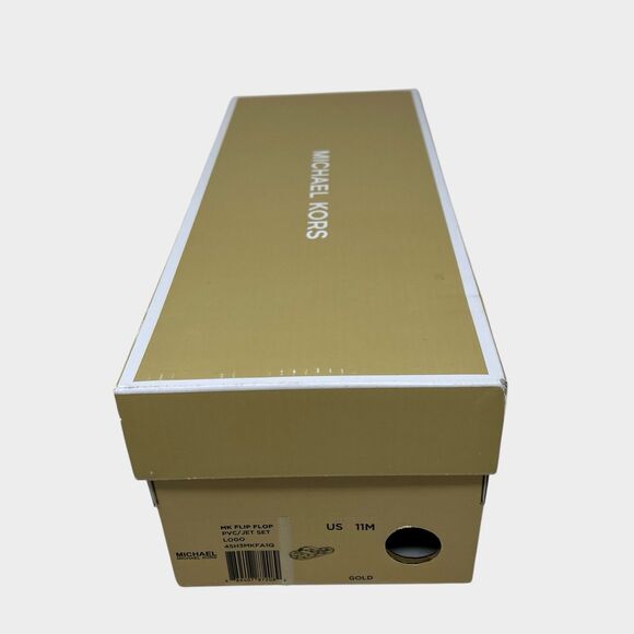 Michael Kors Jet Set Womens 11 Brown Flip Flops Gold Sandals Beach PVC Signature - Picture 8 of 12